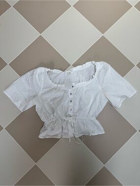H&M White Button-Front Cropped Peplum Top